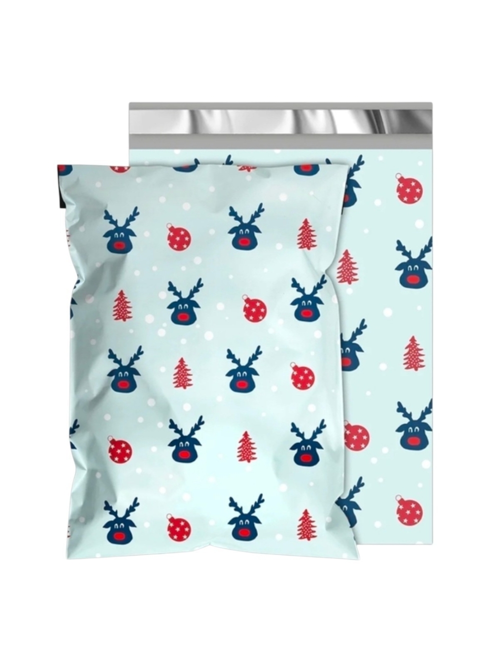Holiday Reindeer Printed Polimailers - Light Blue 25 Ct
